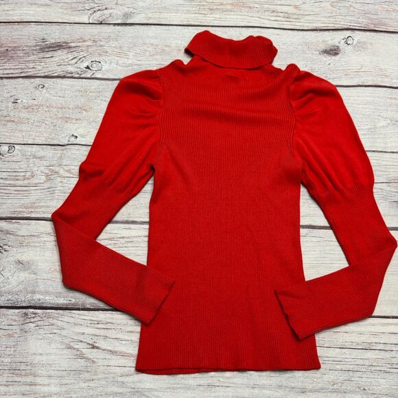 Anthropologie Cecilia Puff-Sleeved Turtleneck Puffsleeve Sweater M Red - Picture 8 of 9